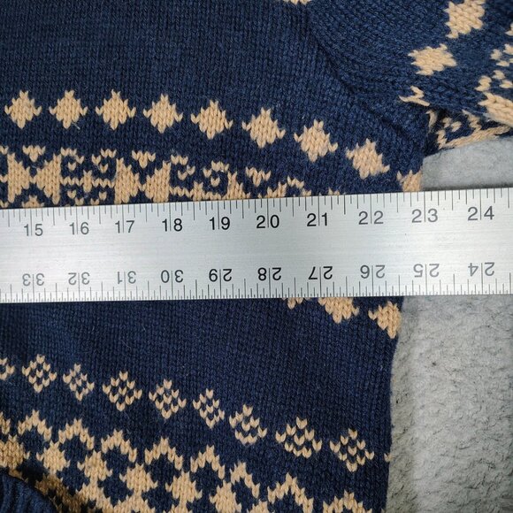 J.Crew Cardigan Sweater Mens Large Navy Beaige Fair Isle Wool Blend Button Front - Picture 11 of 11